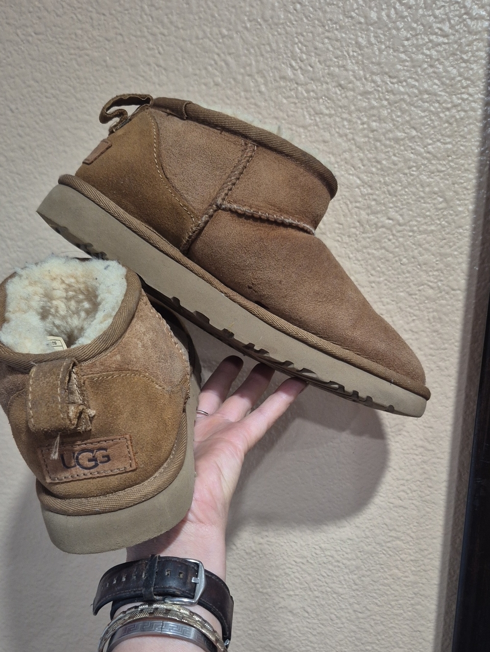 UGG Chestnut Suede Shearling Cuff Slippers